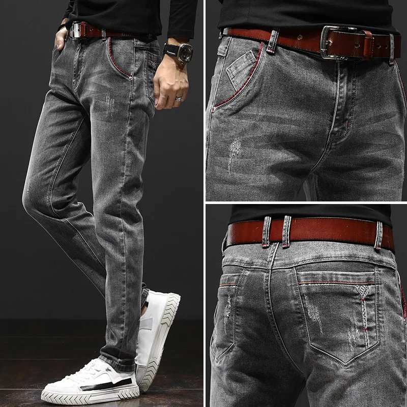 ICCLEK 2021 Fall Pants Fashion Men's Jeans Stretch Slim Pants Jeans Men