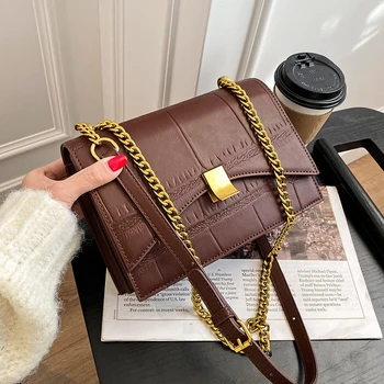 

Stone Pattern PU Leather Crossbody Bags for Women 2021 Winter Designer Shoulder Bag Female Trending Branded Chain Handbags