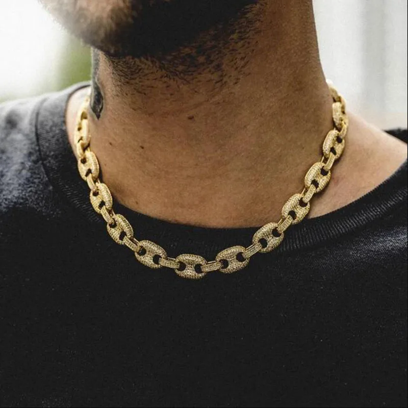

ADWLOF Iced Out Rhinestone Multi-Colors Coffee Bean Necklace Charm Link Chain Bling Necklaces for Men HiP Hop Jewelry