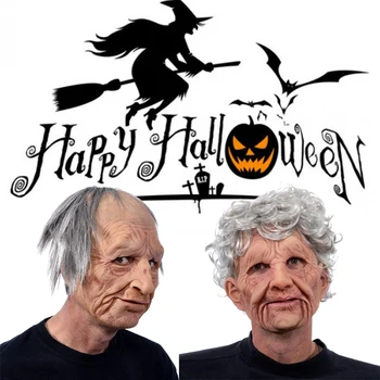 

Halloween Party Full Face Mask Old Man Scary Mask With Wig Halloween Horror Funny Cosplay Party Mask Halloween Costume Supplies
