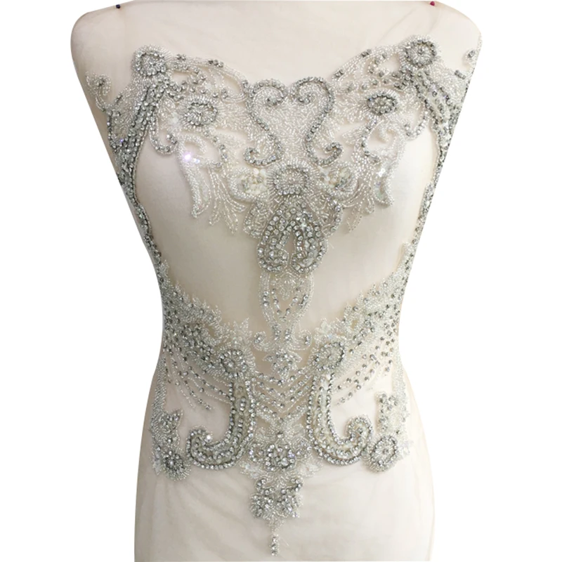 

Нашивки с серебряными кристаллами для свадебного платья, чистая ручная работа со стразами, аппликация с блестками, аксессуар, WDP-084, новинка