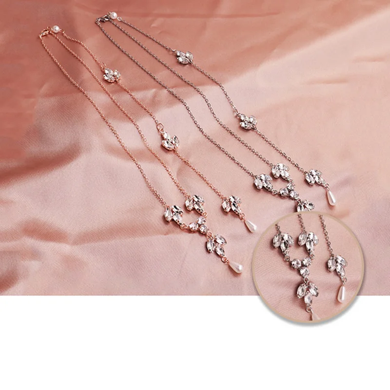 Длинное ожерелье со стразами сзади имитация жемчуга ожерелье для свадьбы с открытой спиной платье невесты Модные Ювелирные изделия Подарки d88