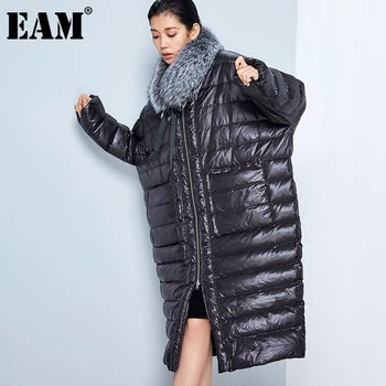 

[EAM] Loose Fit Black Big Size Warm Down Jacket New Round Neck Long Sleeve Warm Women Parkas Fashion Autumn Winter 2020 1DA023