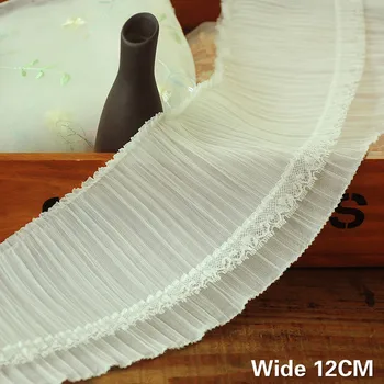 

12CM Wide White Soft Chiffon Mesh Organ Pleats Fabric Embroidery Fringe Ribbon Collar Neckline Trim Sewing Curtain Bed DIY Decor