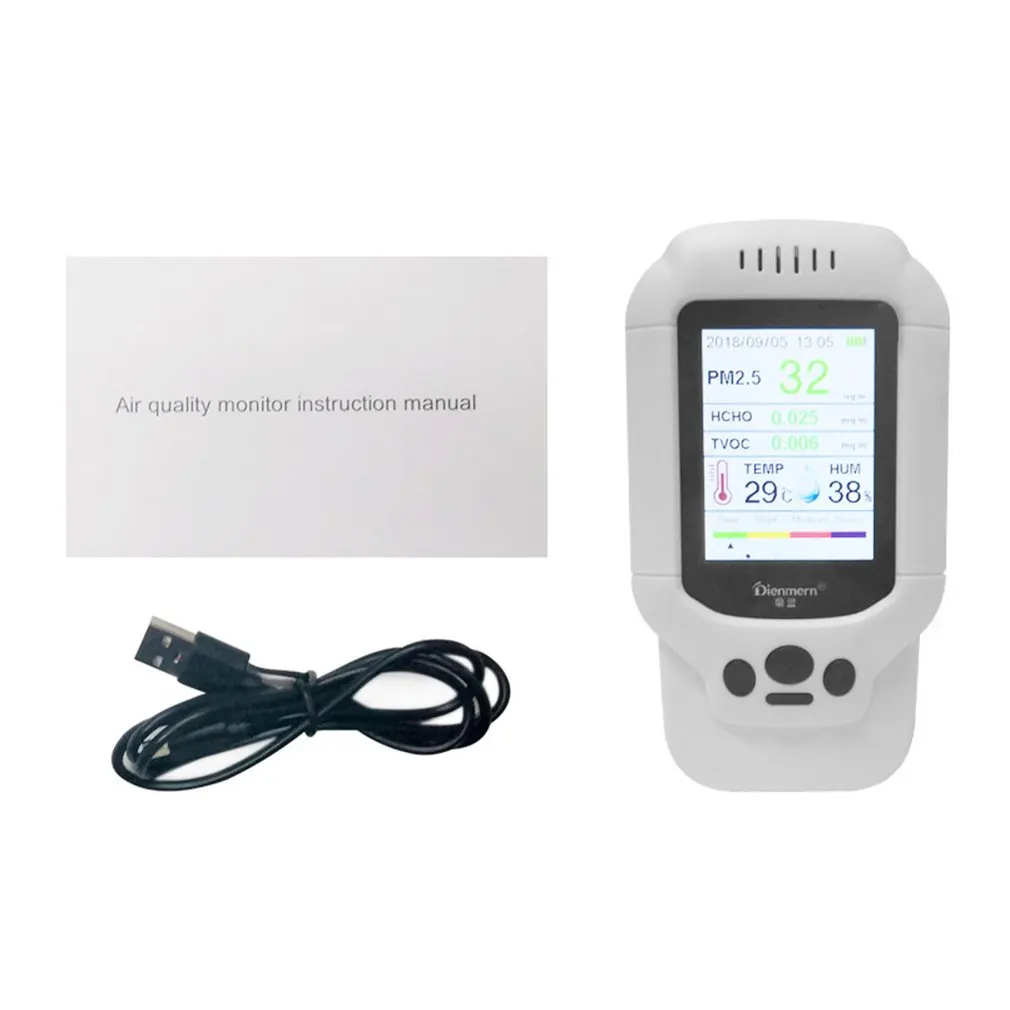 

PM2.5/CO2/TVOC/HCHO Tester AQI Air Quality Analysis Detector Temperature Humidity Monitor Home Smog Meter
