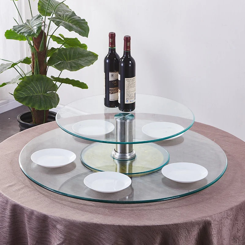 Double Layer Tempered Glass Lazy Susan Glass Dining Table Top Turntable SwivelFixed Double Plate (5)