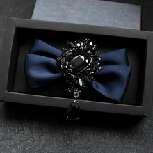 Элегантный мужской и женский деловой Свадебный бант для подарков Галстук-платок винтажная эластичная лента с Черными Стразами Галстук-бабочка ленточка с бантиками