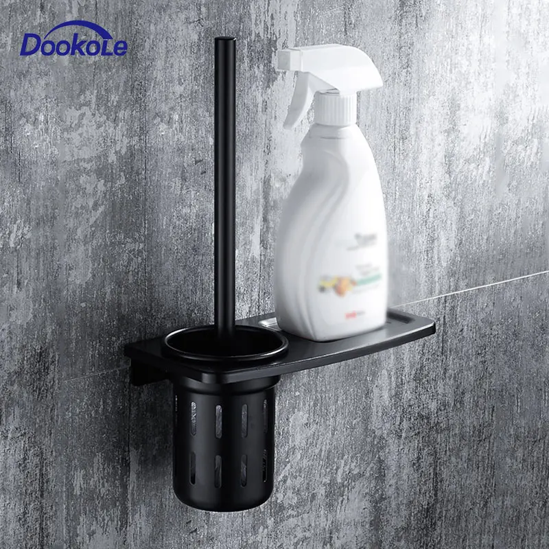 

Ершик для унитаза с держателем, настенный, Набор ершиков для унитаза с полкой, унитаз Набор щеток для чистки, черный матовый
