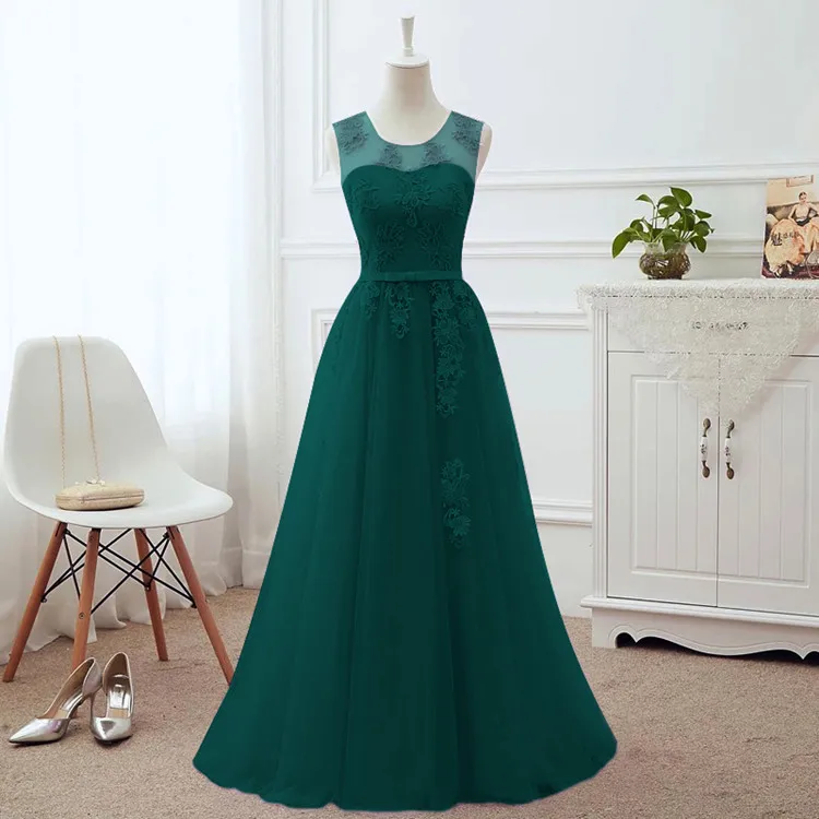 Dark Green Вечерние платья размера плюс, а-силуэт, тюль, кружево, цвет красного вина, розовый, серый, белый, синий, вечернее платье, халат, soiree longue femme DR03 - Цвет: Dark Green