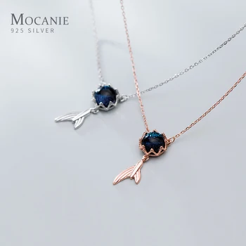 

Mocanie Gradient Color Crystal Crown Lovely Mermaid Tail 925 Sterling Silver Pendant Necklace for Women Link Chain Fine Jewelry