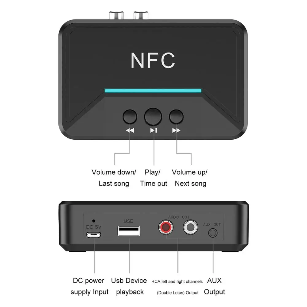 Bluetooth приемник VAORLO с поддержкой NFC 5 0 и штекером RCA 3 мм|Беспроводные адаптеры| |