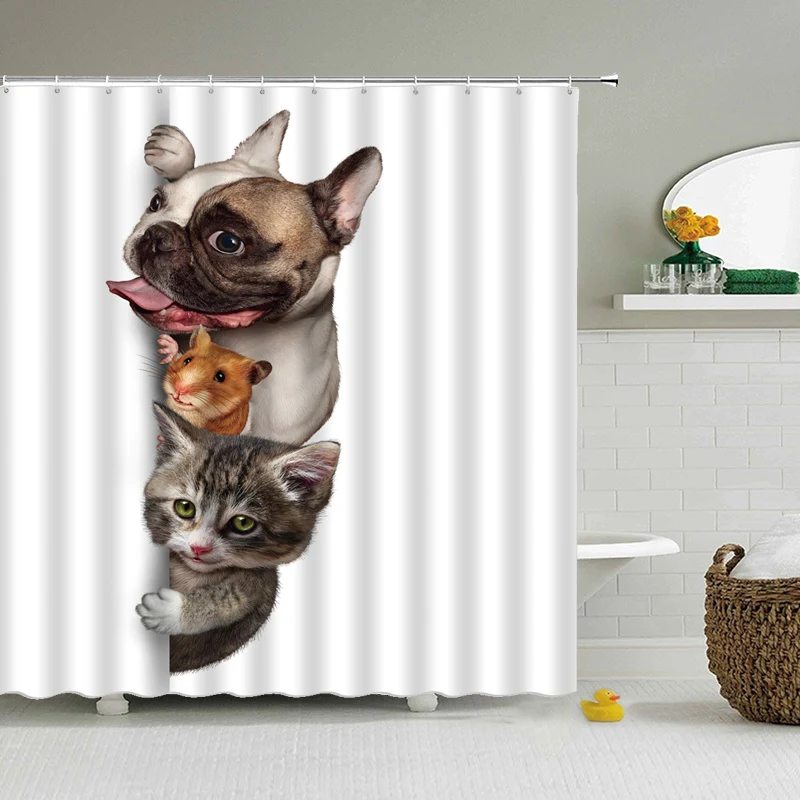 Милый короткошерстный Peekaboo Кот мультяшная душевая занавеска для детей забавный