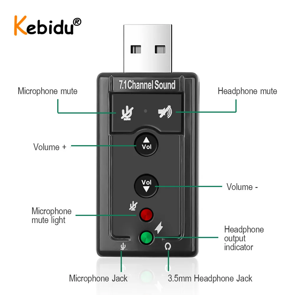 Звуковая карта Kebidu 7 1 CH USB 2 0 аудио микрофон динамик Аудио гарнитура с микрофоном 3