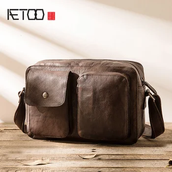 

AETOO Leather men's one-shoulder bag, head leather slant bag, casual personality hundred with postman bag