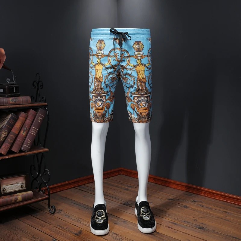 

Casual Mens Shorts Slim Fit Streetwear Short Hombre Short Masculino 4XL-M 2020 Summer Clothing New Gold Printing Shorts Men