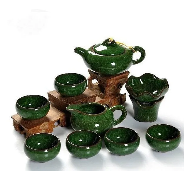 

Manufacturers Direct Selling 10 Head Ice Crack Tea Set Malachite Green 10 Color with Gift Box