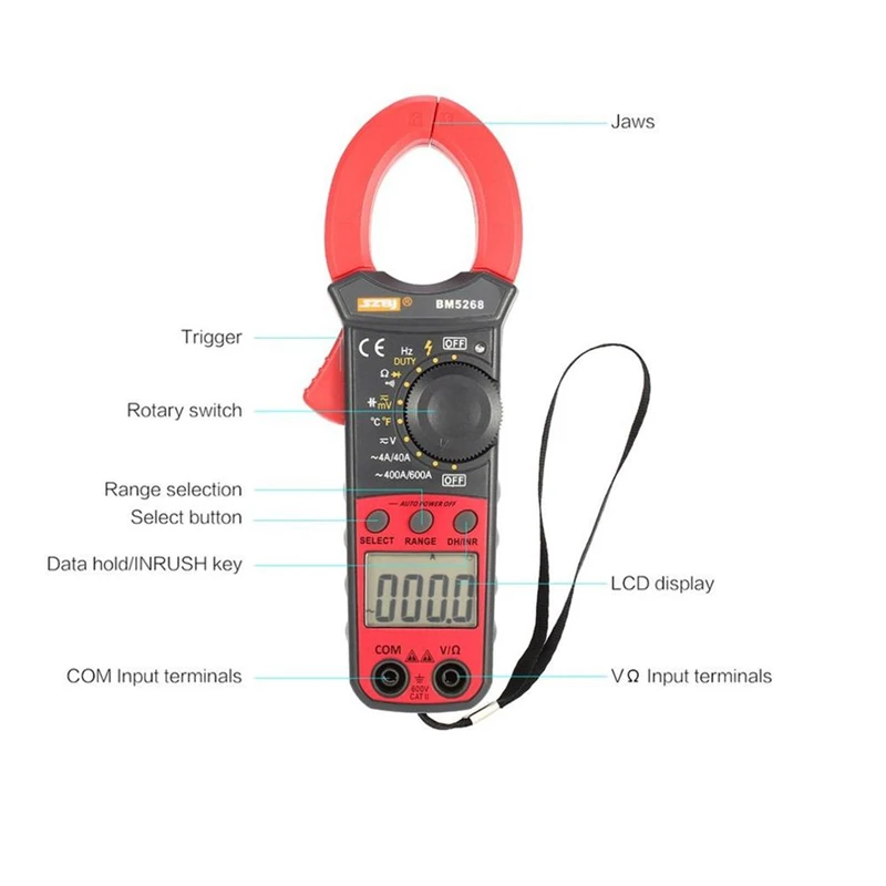 SZBJ BM5268 цифровой клещи Многофункциональный мультиметр AC/DC True RMS Вольт Ампер Ом Емкость Частота Диод тестер