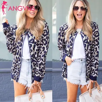 

Women Autumn Winter Fashion Leopard Printed None Long Sleeve Jacket Slim Casual Stand Collar Autumn,
