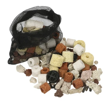 

New 500g 10-in-1 Aquarium Fish Tank Filter Media Ceramic Rings Activated Carbon Bio Balls Clear Water with Filter Net Bag