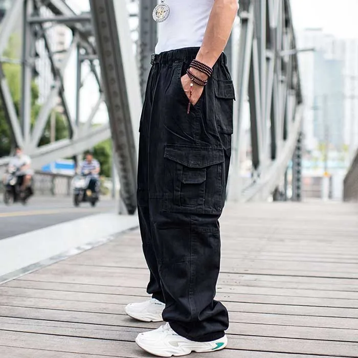 Trendy Loose Baggy Cargo Pants Men Casual Hiphop Harem Cotton Straight Trousers Wide Leg Plus Size Streetwear Clothing