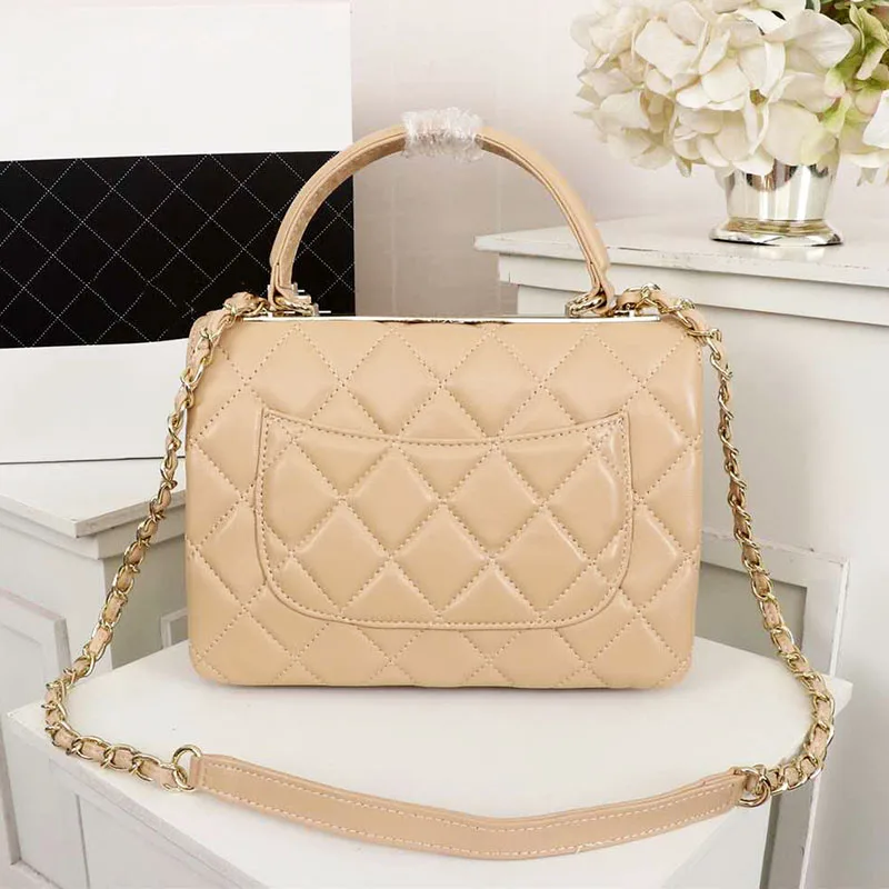 Hot Selling Handbag Tote Bags Fashion Design Ladies One Shoulder Bag For Women Classic Deluxe Real Leather Slant Purse Bag - Цвет: apticot gold chain