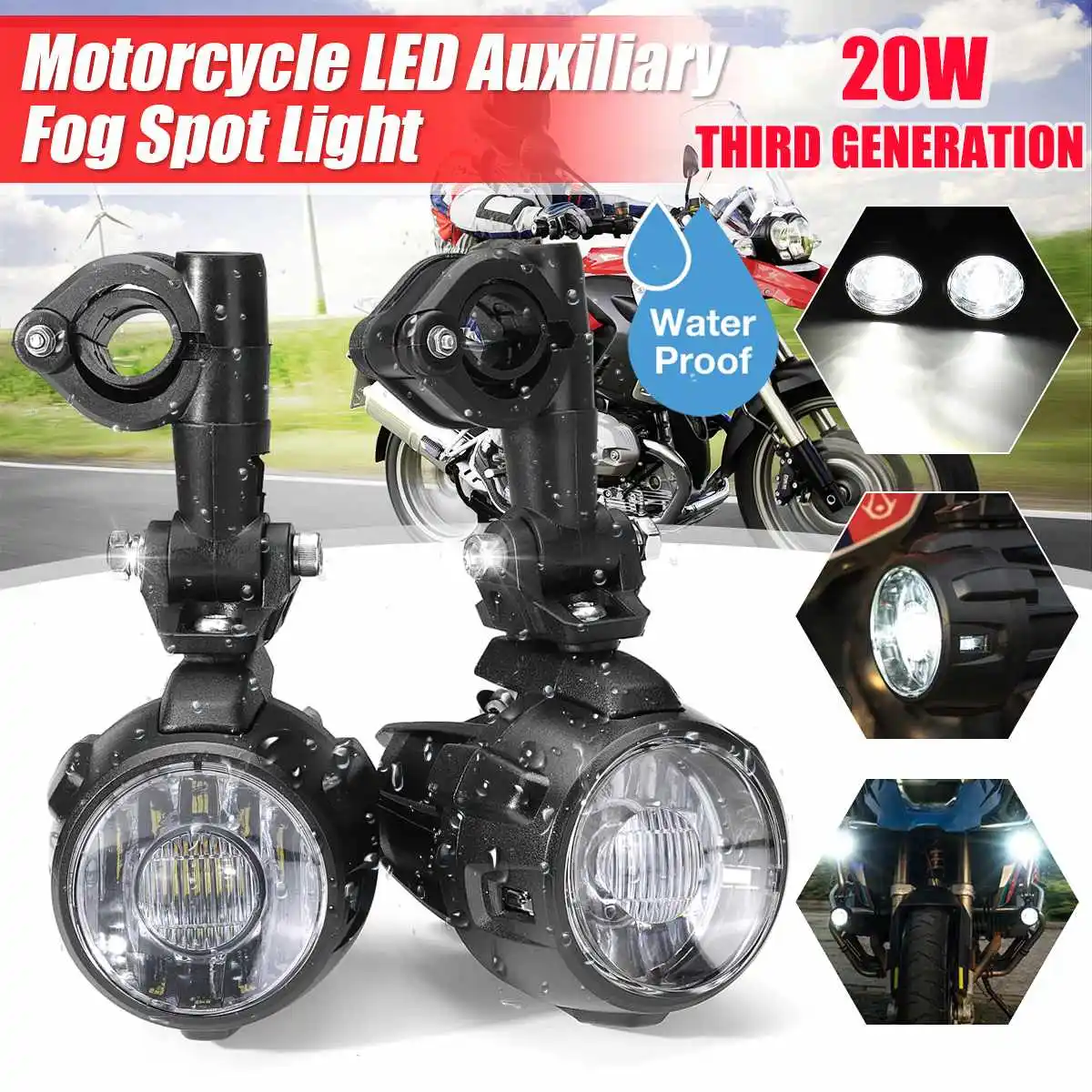 Pair Motorcycle LED Spot Light Fog Lamps Auxiliary Fog Light Driving Lamp 3rd Gen For BMW