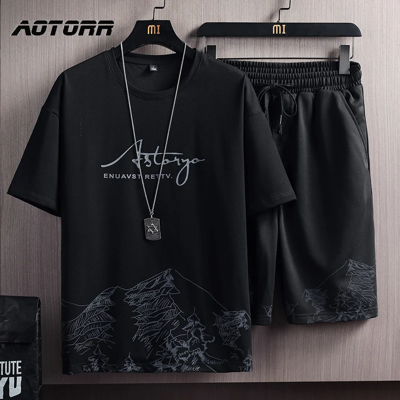 Chándal informal para hombre, ropa deportiva de verano, conjunto de dos piezas, camiseta, chándal, trajes deportivos