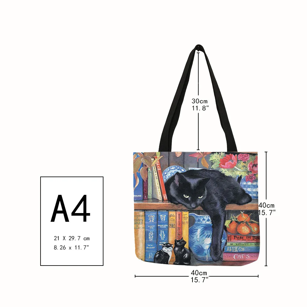 Customize Oil Painting Cat Print Womens Designer Tote Bags shoulder bag ladies handbag Linen Reusable Shopping Bag For Groceries Shoulder Bags for Lady