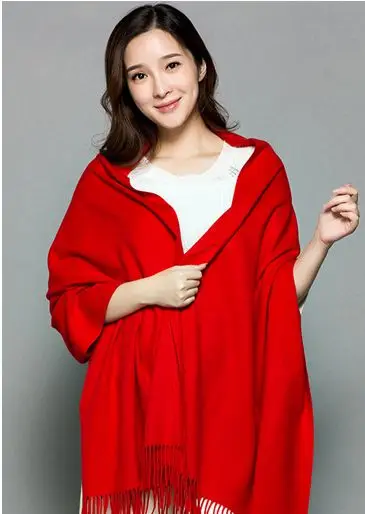 Women High Quality Soft Cashmere Scarves Solid Color Neck Warm Long Shawls Winter Cashmere Scarf All Match Pashmina Wraps - Цвет: red