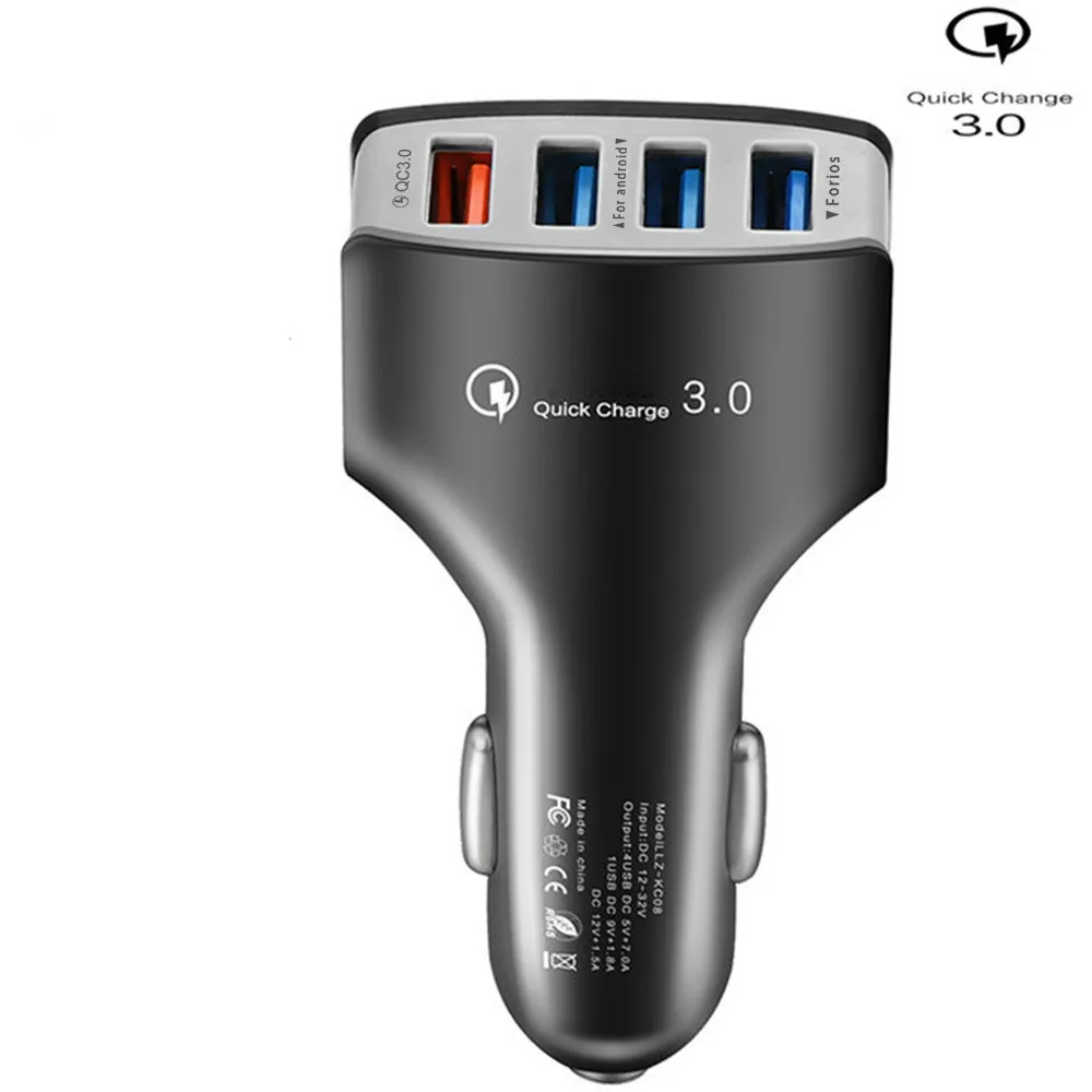 Black QC3.0 адаптер для быстрой зарядки телефона 4 порта USB Автомобильное зарядное устройство Быстрая умная Зарядка для samsung Galaxy S7 Edge iPhone Xiaomi - Тип штекера: Black