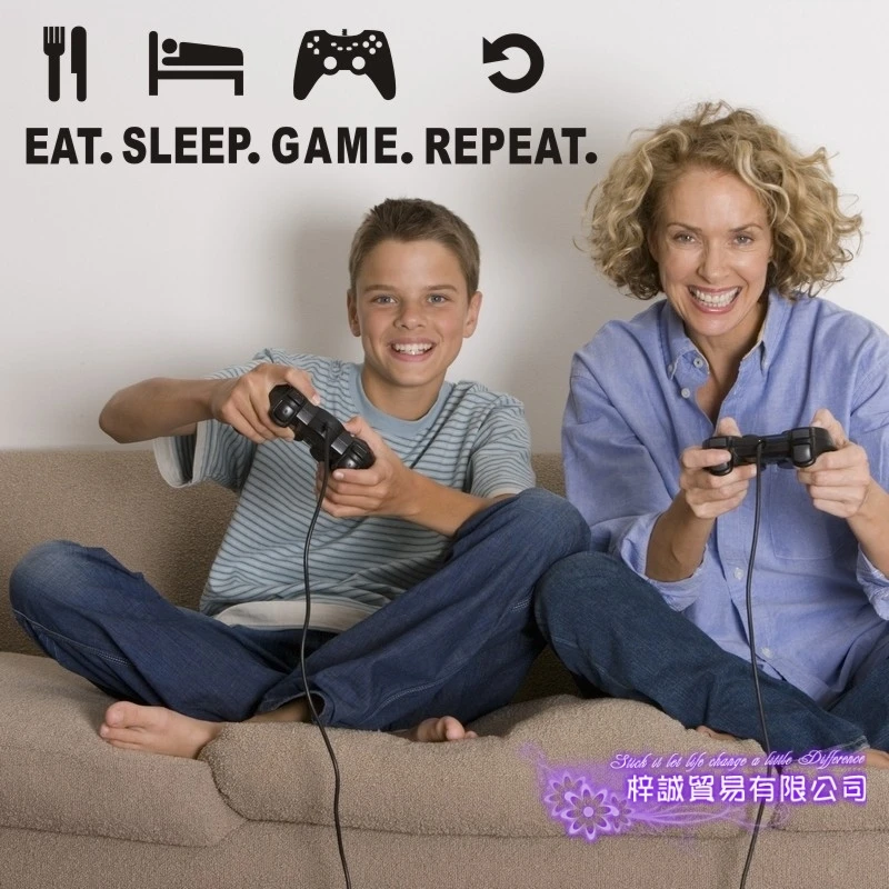 Eat Sleep Game Sticker Repeat Play Game Room Decal Gaming Posters Gamer Vinyl Wall Decals Parede Decor Mural Video Game Sticker