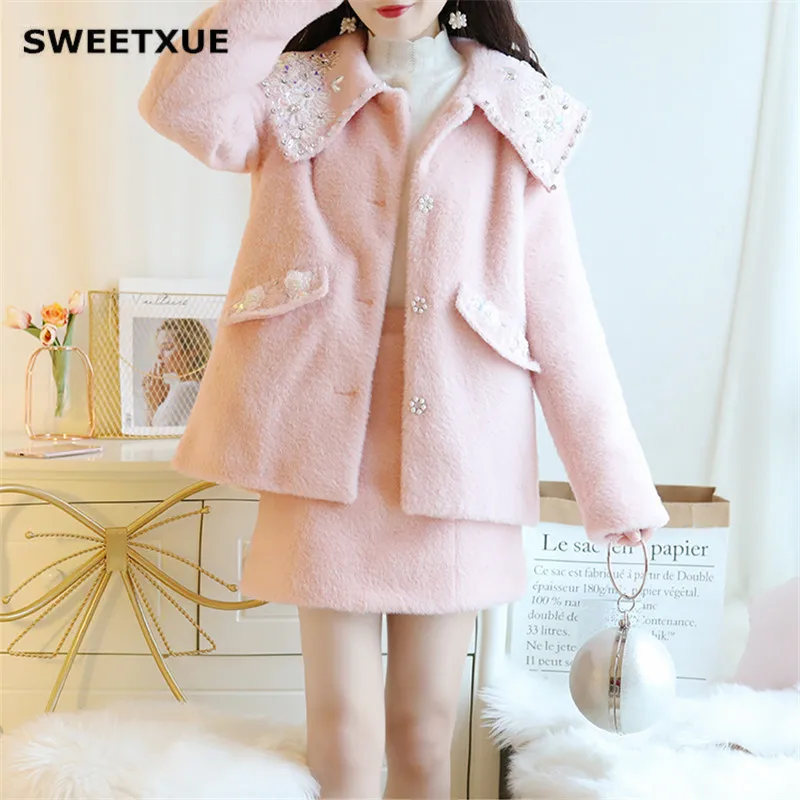 Женский новый комплект из двух предметов SWEETXUE элегантная Милая норковая куртка с