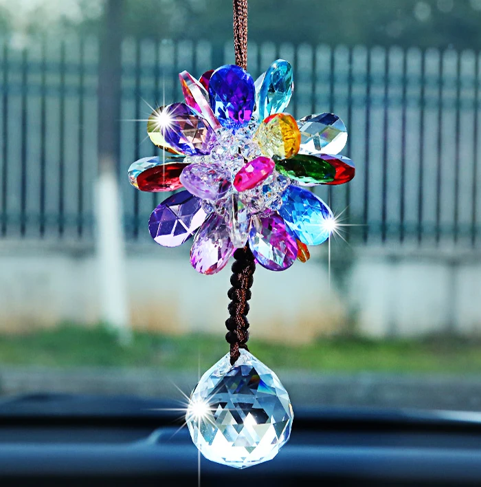 New car pendant crystal petals car-mounted decorative pendant rearview mirror female car decorative crystal ball white Pendant