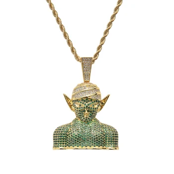 

Hip Hop Green CZ Stone Paved Bling Iced Out Anime Dragon Ball Piccolo Pendants Necklace for Men Rapper Jewelry Gold Silver Color