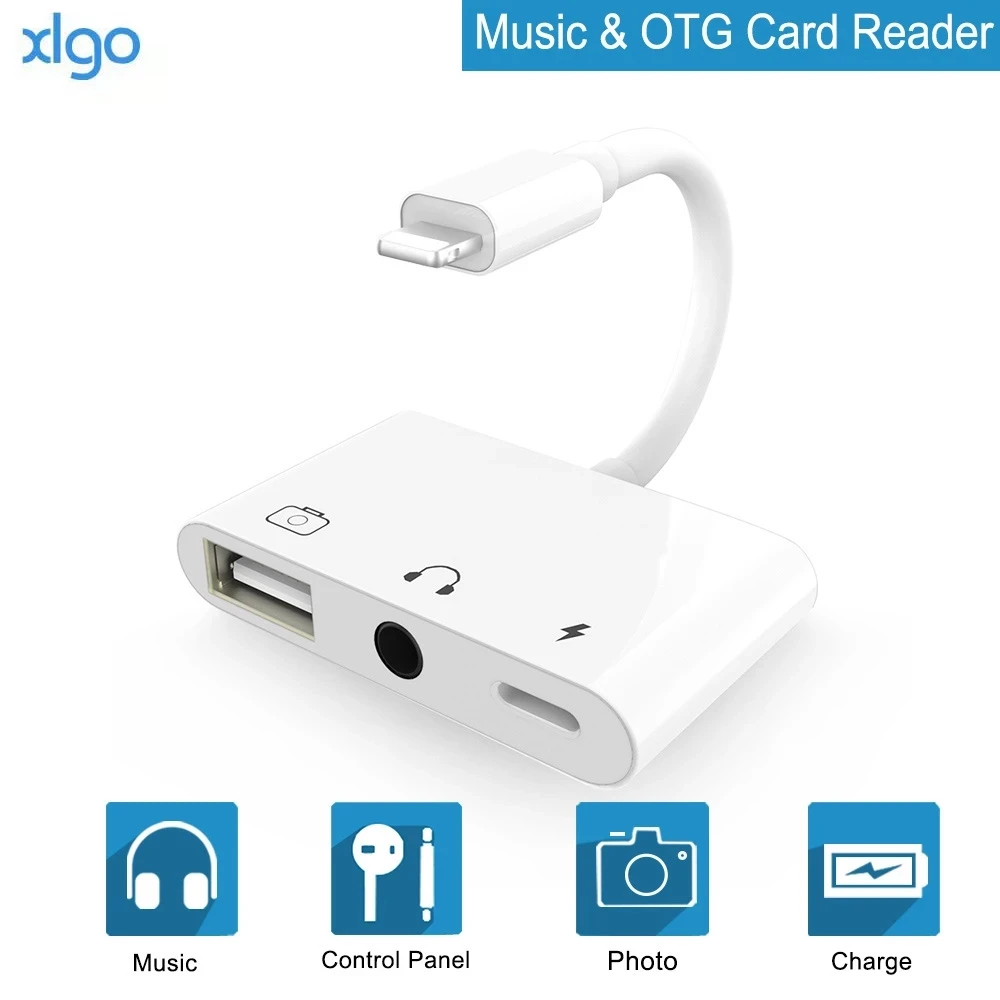 2020 OTG Adapter For Lightning To USB 3 Camera Reader With 3 5mm Headphone Jack Connection Kits Data Sync For iPhone X XR XS 8 7