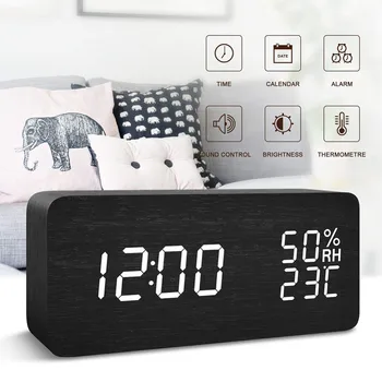 

LED Alarm Modern Sound Control Clock Despertador Calendar Temperature Humidity UAB Electronic Desktop Digital Table Clocks