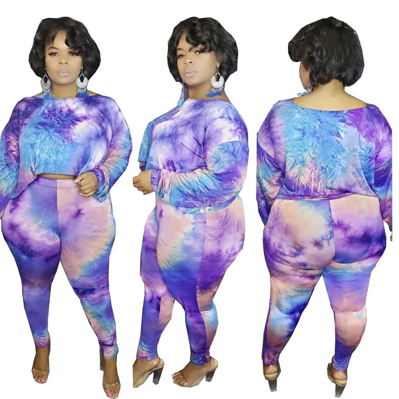 

Autumn 2 Piece Outfits for Women Round Neck Long Sleeve Short Sexy Top with Slim Pencil Pant Ankle Length Casual Printed Suits