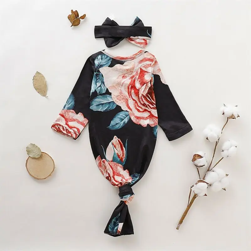 Emmababy/спальный мешок с цветочным рисунком для новорожденных девочек, комплект из пеленки и повязки на голову, Детские спальные мешки, комплекты одежды для детей 0-6 месяцев