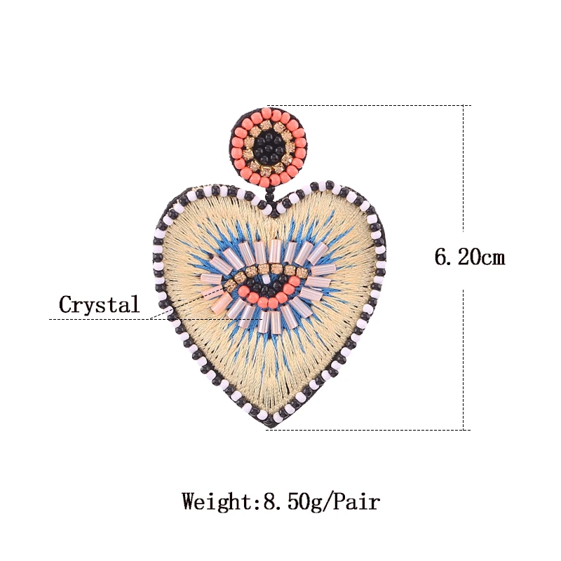 Bohemian Multicolor boho Lovery Heart Dangle Earring For Women Trendy Rhinestone Abalone Shell Statement Wedding Jewelry Size