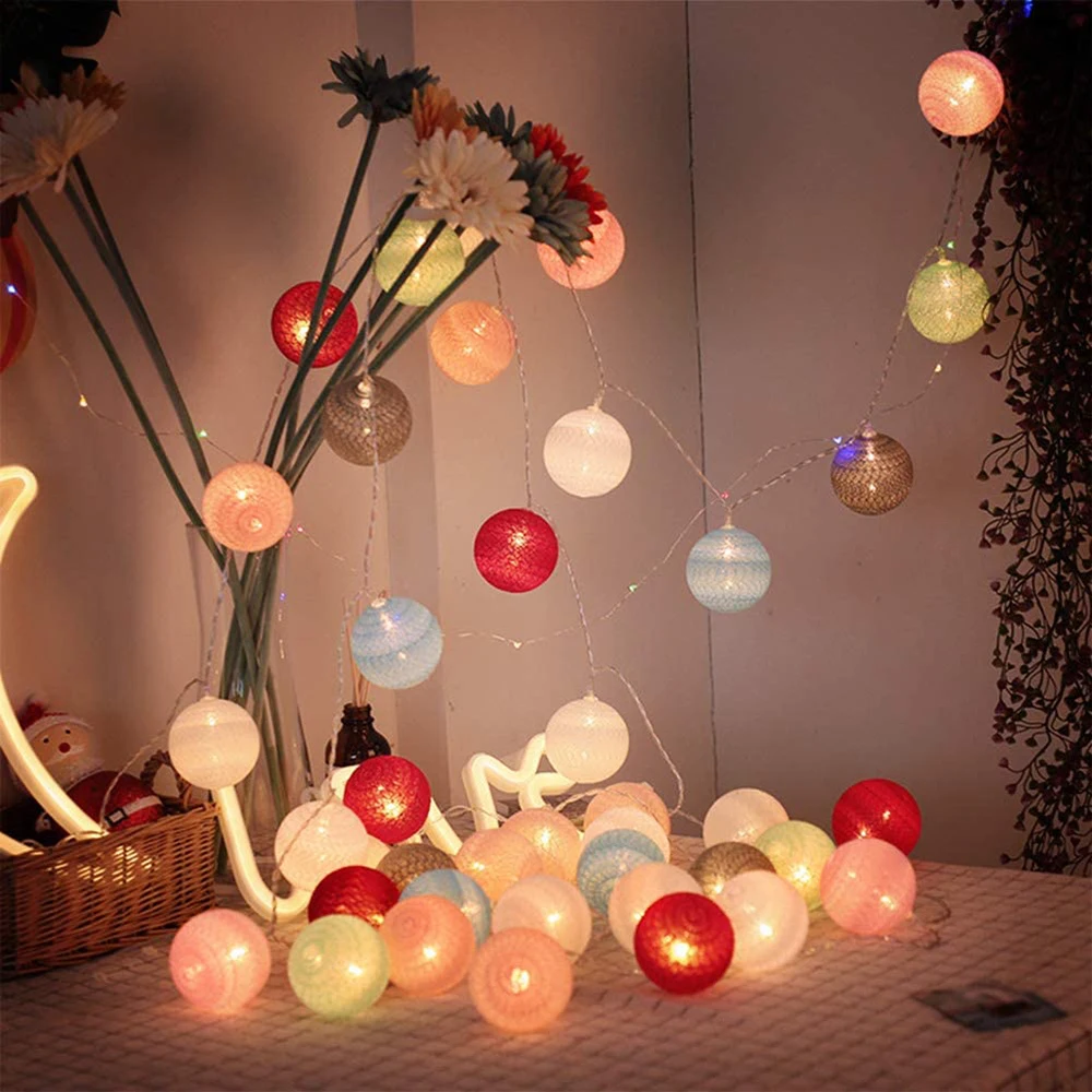 LED String Cotton Ball Garland Lights String Christmas Xmas Outdoor