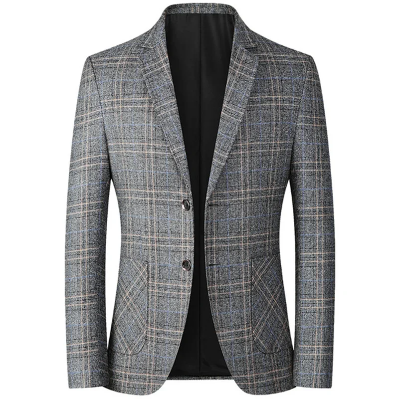 FGKKS-Blazer slim fit à carreaux pour homme, veste décontractée, style britannique, formel, pour fête, mariage, business, nouvelle collection printemps-automne