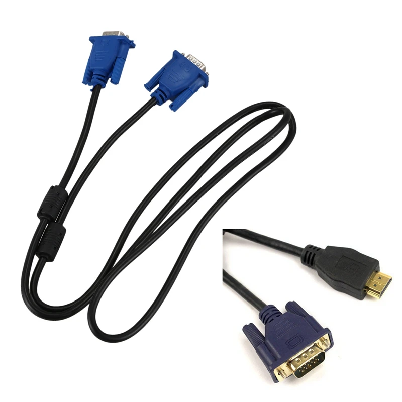 1,8 метров 6 футов HDMI Мужской к VGA HD-15 Мужской кабель и черный синий VGA 15 контактов Штекер кабель Компьютерный монитор провод кабель 1