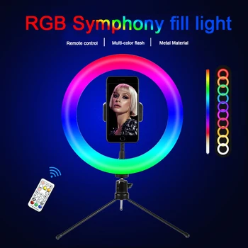 

10 inch RGB ring light with tripod bracket for mobile phone mini rgb camera ring light for video photography makeup Youtube