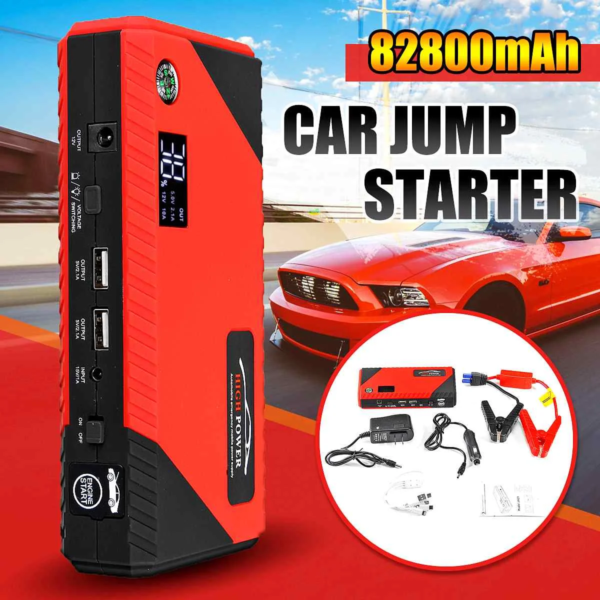 Автомобильный стартер power Bank аварийное светодиодное освещение 12 В 600A 4 USB портативный автомобильный аккумулятор бустер зарядное устройство бензиновый дизельный автомобильный стартер