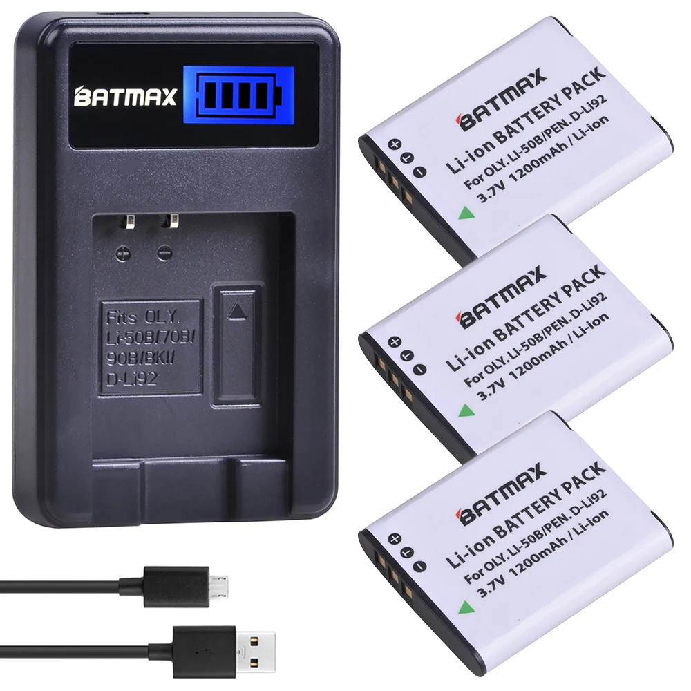 Batmax Li-50B Li 50B D-Li92 1200Mah Li-Ion Battery + Usb Lcd Caricabatteria Per Olympus U6010 U6020 Per Pentax Xz-1 Sp-800Uz D-Li92 Dli92