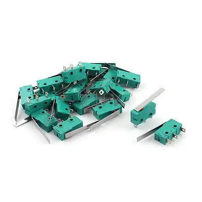

AC 125V 250V 5A SPDT Long Hinge Lever Momentary Micro Limit Switch Green 20Pcs