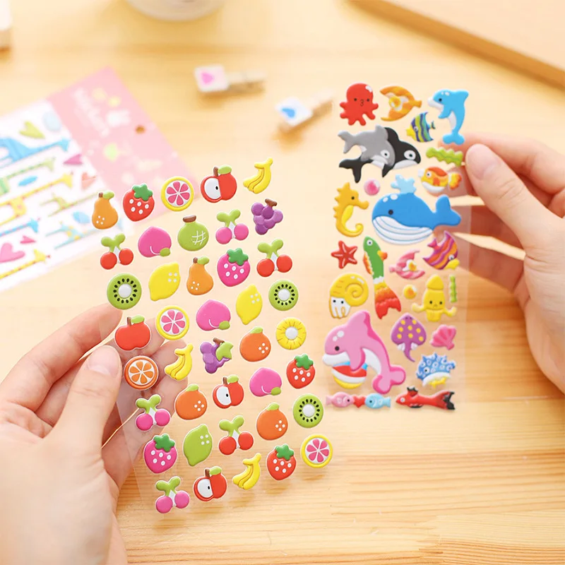 7 листов/Набор Милые Мультяшные животные фрукты печать наклейки Дети украшение дневника 3D ПВХ Корея канцелярские принадлежности детский сад детские подарочные игрушки