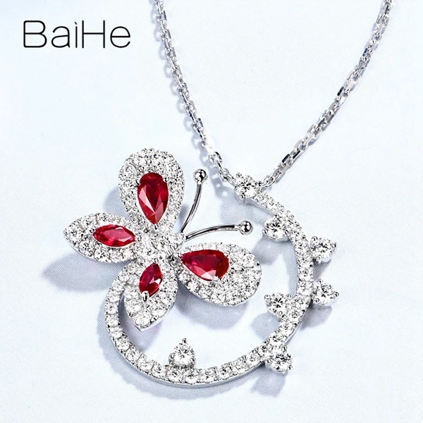 BAIHE Solid 18K белое золото Сертифицированный 0.50ct безупречный натуральный рубис бриллианты Свадебные модные ювелирные изделия ожерелья