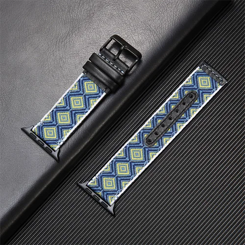 National Wind Fabric+Genuine Leather strap for apple watch band 42mm 38mm 44mm 40mm iwatch series 5/4/3/2/1 bracelet Accessories - Band Color: 3