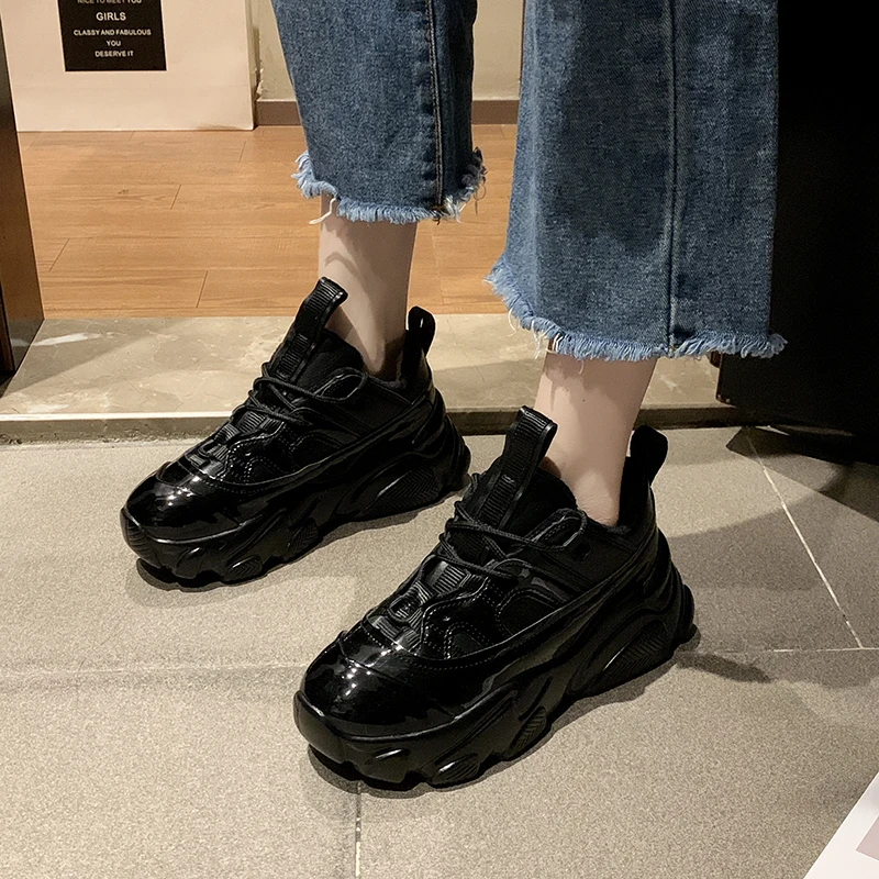 ladies chunky black trainers